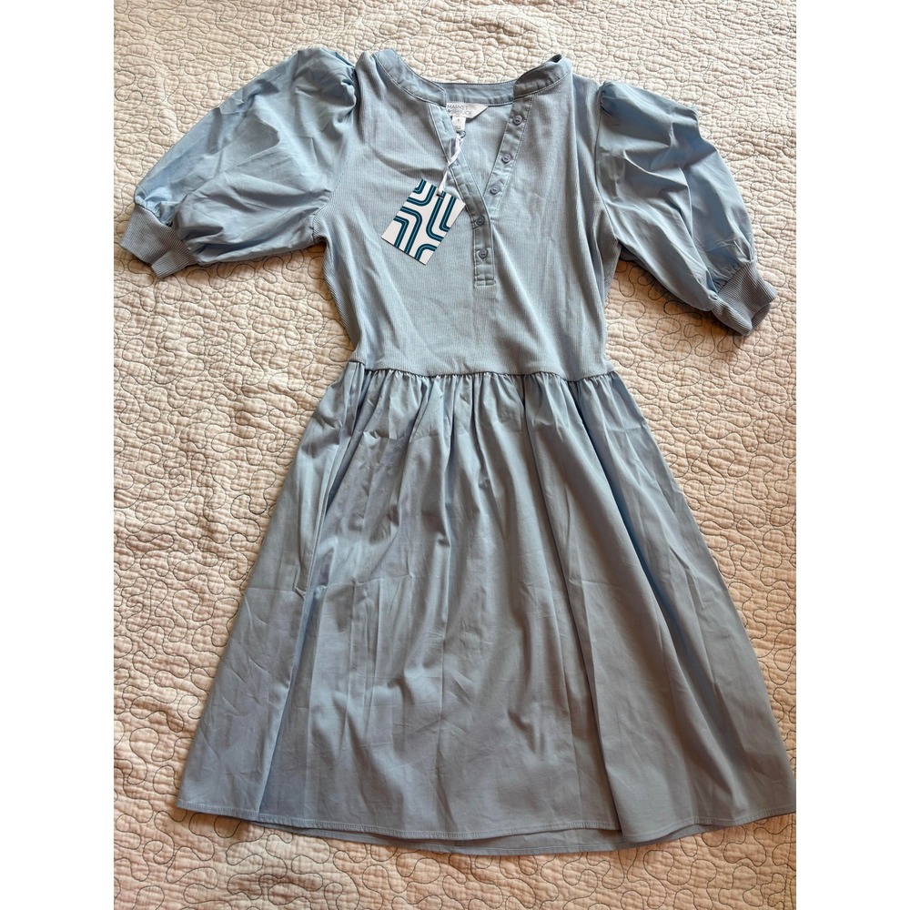 Market‎ & Spruce Women Light Blue Mixed Media Puff Sleeve Dress Size Medium